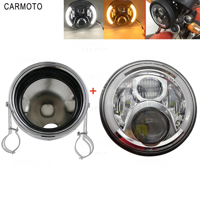 1pcs 7 Inch DOT SAE E9 Motorcycle Headlamp with angle eye Led Headlight 7inch housing bucket trim ring for Touring Electra Glide - Цвет: Слоновая кость