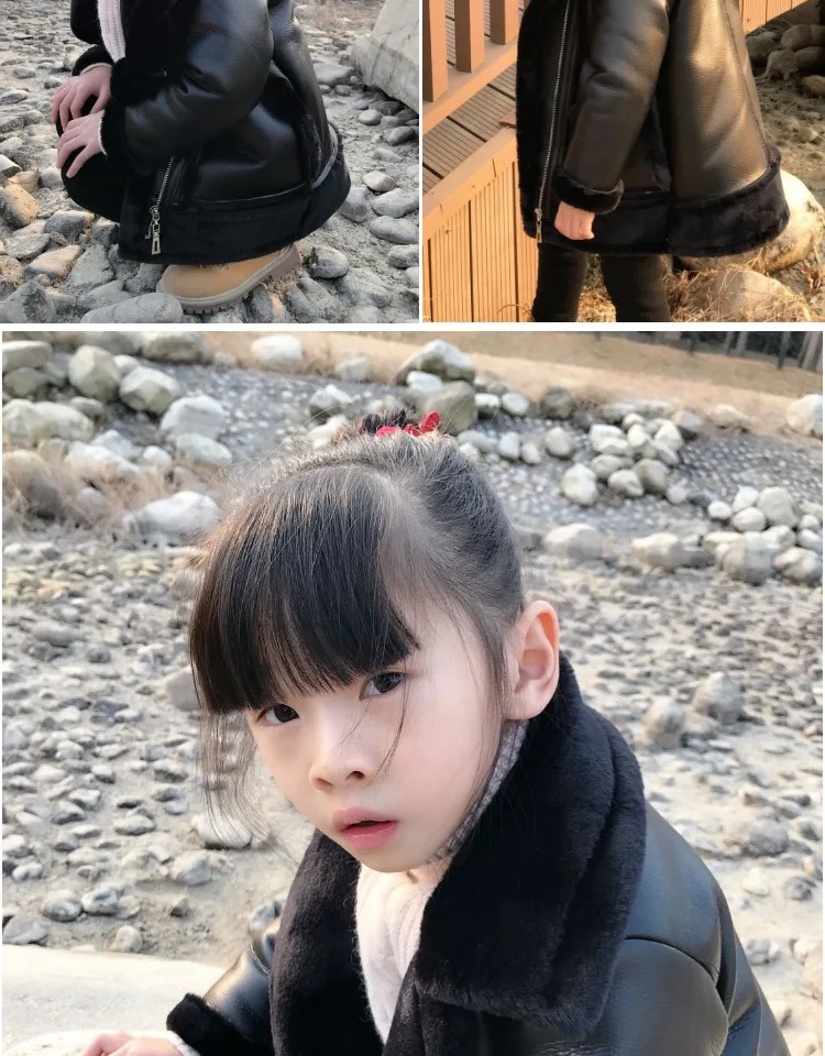 Boys& Girls Plus Velvet Leather Jacket Winter Coat New Fur one Thick Warm Pu Leather Jackets For 2-13T Children
