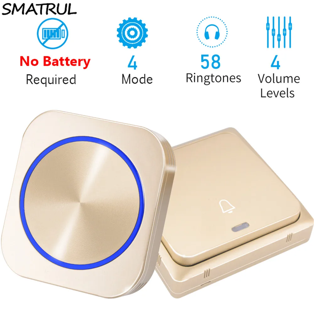 SMATRUL EU UK US plug self powered Wireless Door Bell DoorBell ring