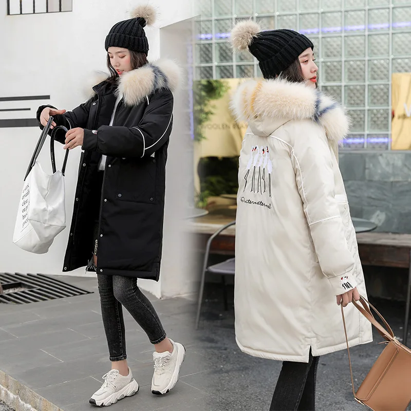

Cotton-padded Jacket Women's 2019 New Style Europe And America Cotton Coat Women's Mid-length Loose-Fit Large Fur Collar down Fe