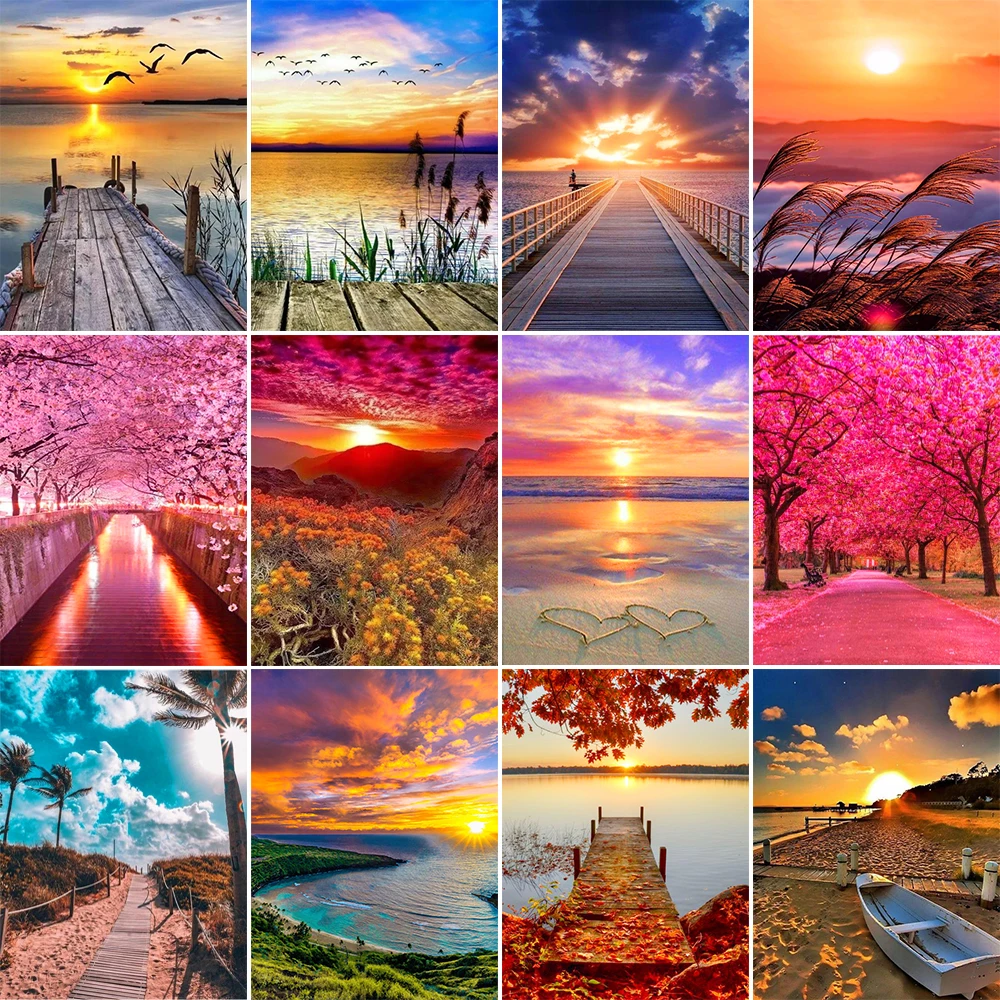 Qiziteng Peinture Diamant Theme Coucher De Soleil Ensemble De Broderie 5d Paysage Plage D Amour Carre Ou Rond Bricolage Decoration De Maison Artisanat Aliexpress