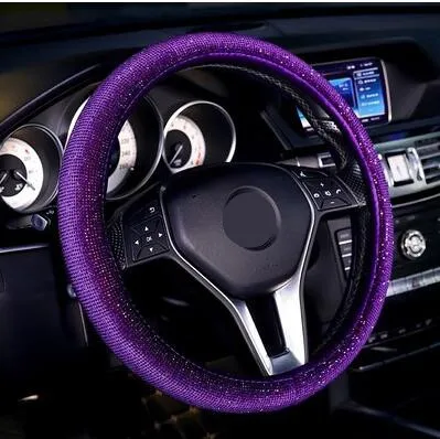 Универсальный 15 дюймов 38 см алмазное кожаное рулевое колесо крышка Bling украшения с камнями и стразами анти-колесо скольжения протектор для женщин - Название цвета: Фиолетовый