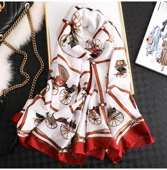 

2019 luxury brand summer women good scarf fashion quality soft silk scarves female shawls Foulard Beach printed wraps hijab