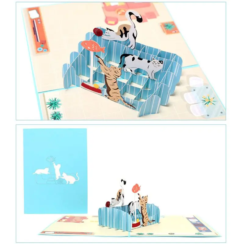  DIY Greeting Cards Handmade Birthday Wedding Invitation 3D Pop Up Card Cat Fish E65B - 4000265503326