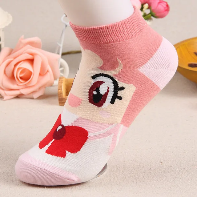 Носки с героями мультфильмов набор носков до лодыжек Sox для женщин Сейлор Мун для девочек весна осень лето зима забавные носки Супермен - Цвет: Pink