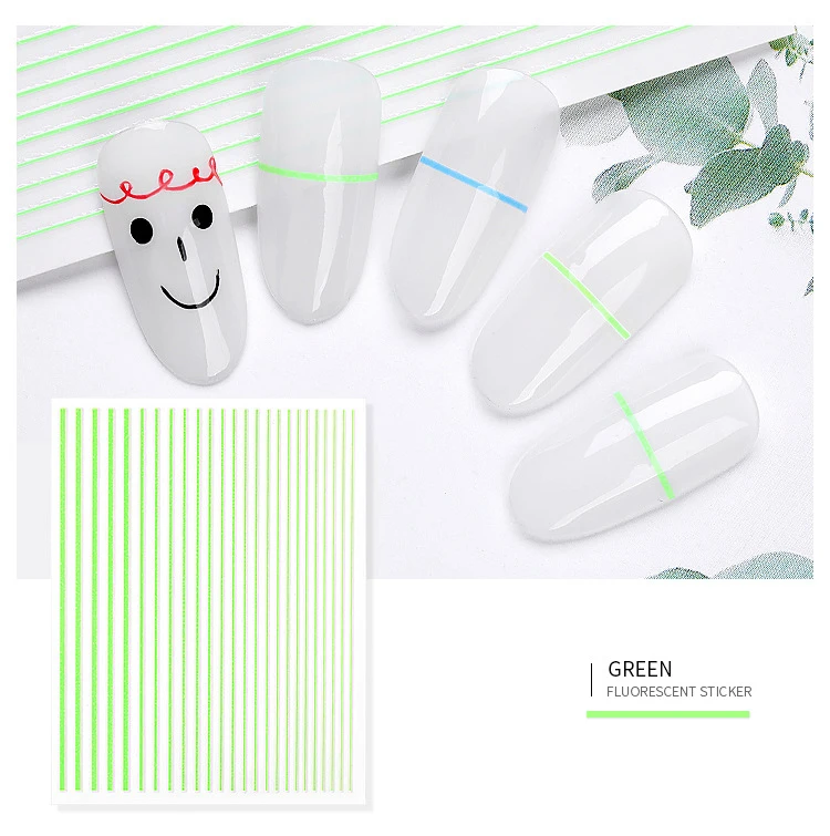 green 1 лист 3D ногтей стикер полосы ленты флуоресцентные цветные наклейки для ногтей клейкая лента для дизайна ногтей наклейки - Цвет: green