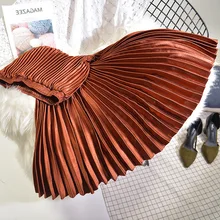 Весенняя женская длинная Плиссированная юбка с высокой талией Женская длинная юбка Женская Осенняя Высококачественная Женская Макси юбка винтажная Saia