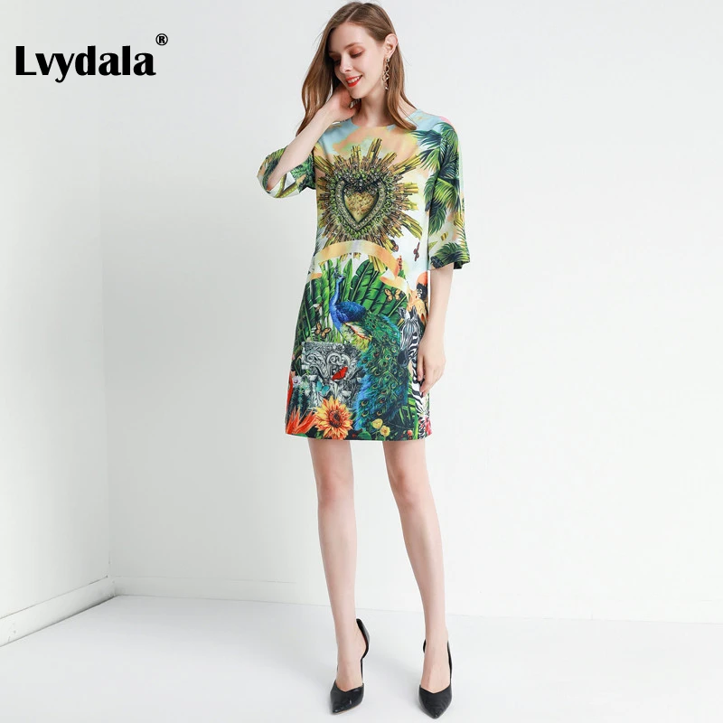 Lvydala, модное дизайнерское платье, весна-лето, женское платье, половина рукава, кристалл, бисер, свободные, элегантные, подиумные платья
