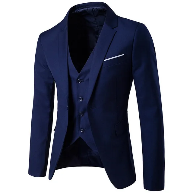Men Spring 3 Pieces Classic Blazers Suit Sets Men Business Blazer +Vest +Pants Suits Sets Autumn Men Wedding Party Set 2