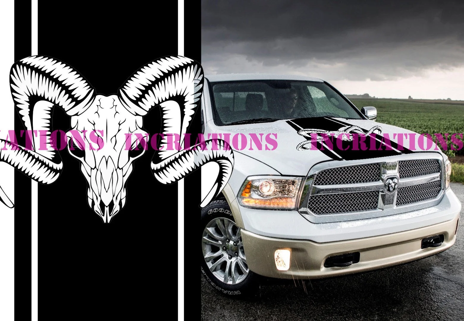 Для универсальной камеры 5.7l рогатый череп Dodge Ram голову капюшон грузовик наклейка