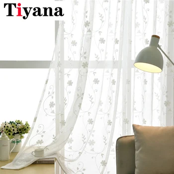 

Flower Embroidered Tulle Curtains Bedroom White Sheer Curtain for Living Room European Window Panels Kitchen Home Decor ZH020T