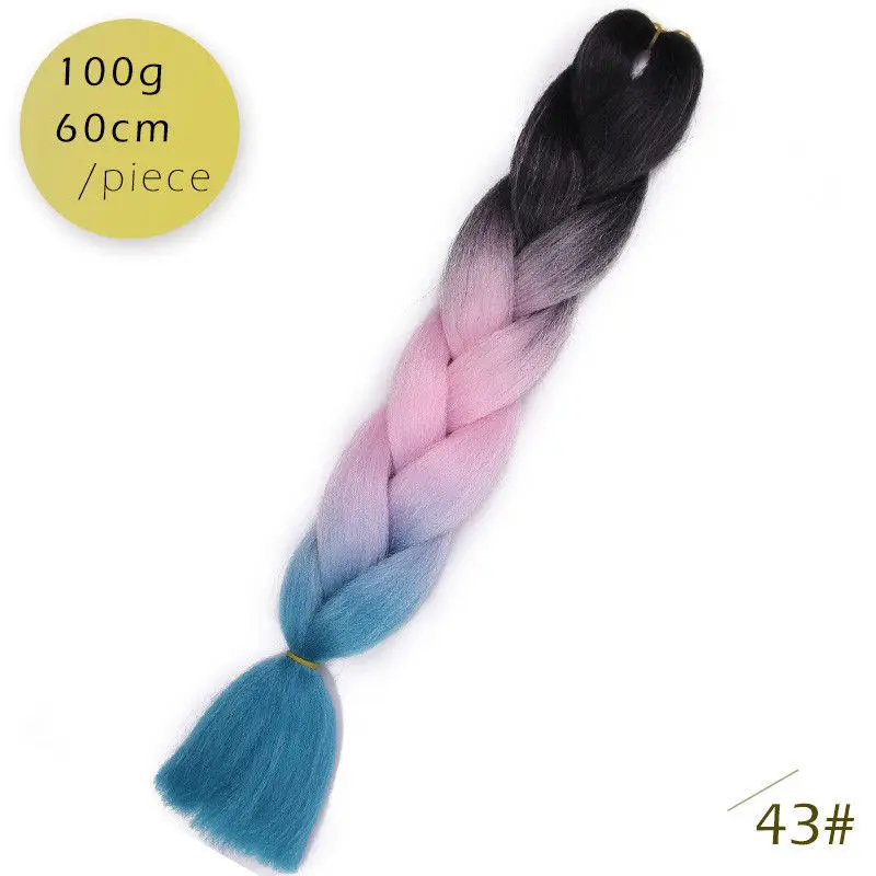 60 цветов, синтетические огромные косички, вязанные крючком волосы, серый, фиолетовый, Омбре, канекалон, косички для наращивания волос для женщин, накладные волосы для наращивания - Цвет: 43