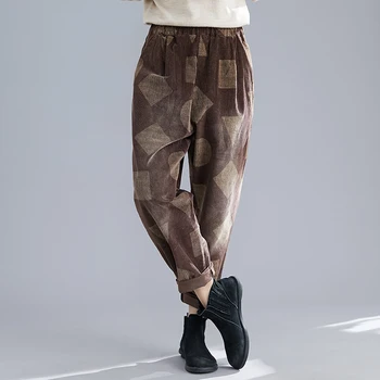 

Autumn Winter High Waist Corduroy Harem Pants Women Plus Size Loose Pants Women Long Printed Plus Velvet Trousers Sweatpants