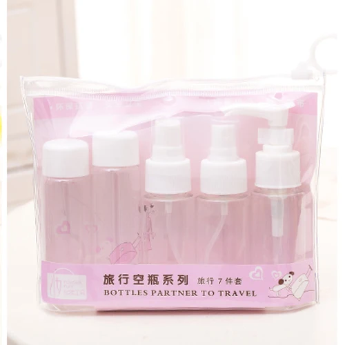 makeup bag 7pcs/Set Portable Spray Refillable Bottles Kit Plastic Makeup Container Home Travel Empty Spray Refill Bottles pouch - Цвет: Белый