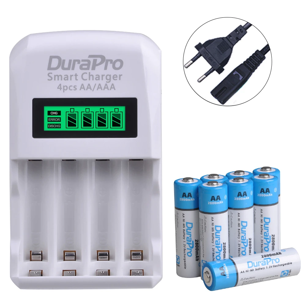 8 AA and Charger DuraPro aa aaa Ni-MH Ni-Cd аккумуляторы+ ЖК-дисплей 4 слота aa aaa зарядное устройство для aa aaa калькулятор mp3-плеер - Цвет: 8 AA and Charger