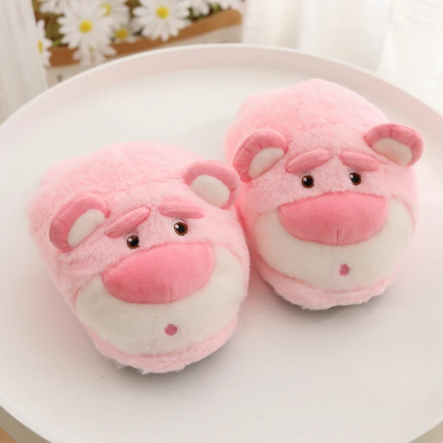 New Strawberry Bear Winter Plush Shoe Home Indoor Furry Soft Anti-Slip Warm Kawaii Animal Decor Fine Christmas Gift Girl