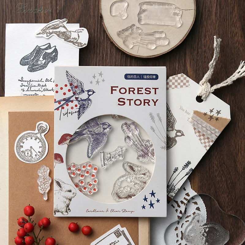 

XINAHER Vintage Plants animals stars moon silicone clear stamp for scrapbooking album DIY craft decoration rubber stamp
