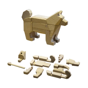 

12cm Wooden Luban Jigsaw Lock Zodiac Dog Brain Teaser Puzzle Game Toys For Kids Children Educational Toy Animal Decoration