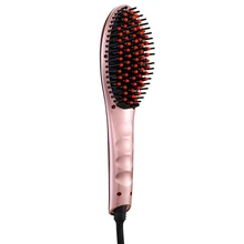 Выпрямление волос гребень 2в1 керамический нагрев отрицательных ионов анти-обжигающий плоский утюг прямые волосы щетка ЖК-выпрямитель для волос(роза