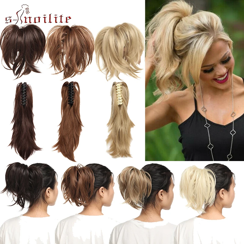 S-noilite 12 "DIY короткие волнистые конский хвост наращивание волос коготь хвостики Синтетические волосы клип на для женщин удивительной формы