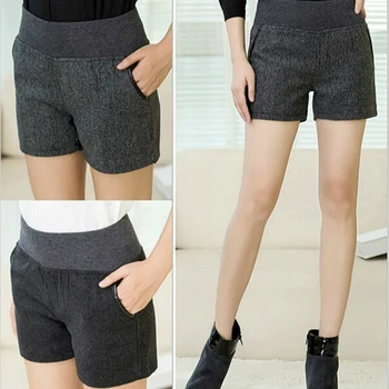 

Autumn Winter Women's Clothing Slim Wild Pocket Contrast Color Shorts Female Woolen Short Pants Thick