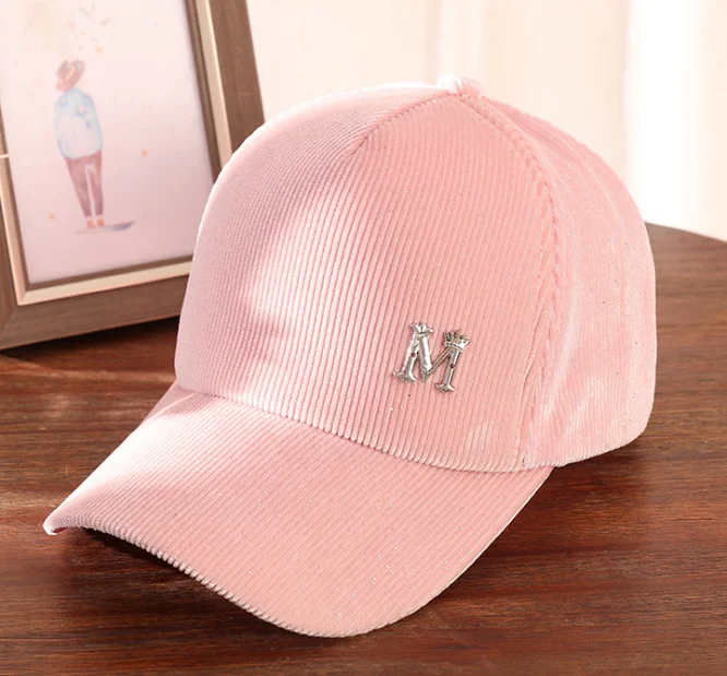 M-pink Новая дамская Вельветовая бейсболка, корейская мода, уличные вельветовые кепки с надписью - Цвет: M-pink