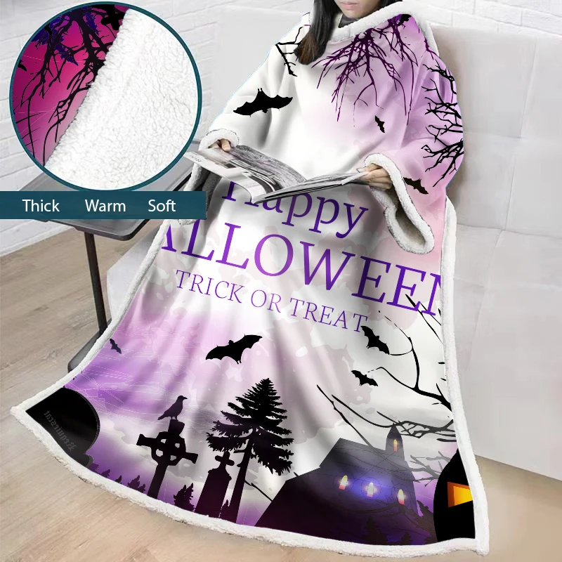 

Halloween Super Soft Comfy Warm Plush Throw with Sleeves TV Blanket Wrap Robe Cover for Lounge Chair Couch BS43