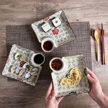 

Ceramics Dumpling Dish With Vinegar Dish Household Creative Japanese-style Tableware Small Plate Fruit Tray