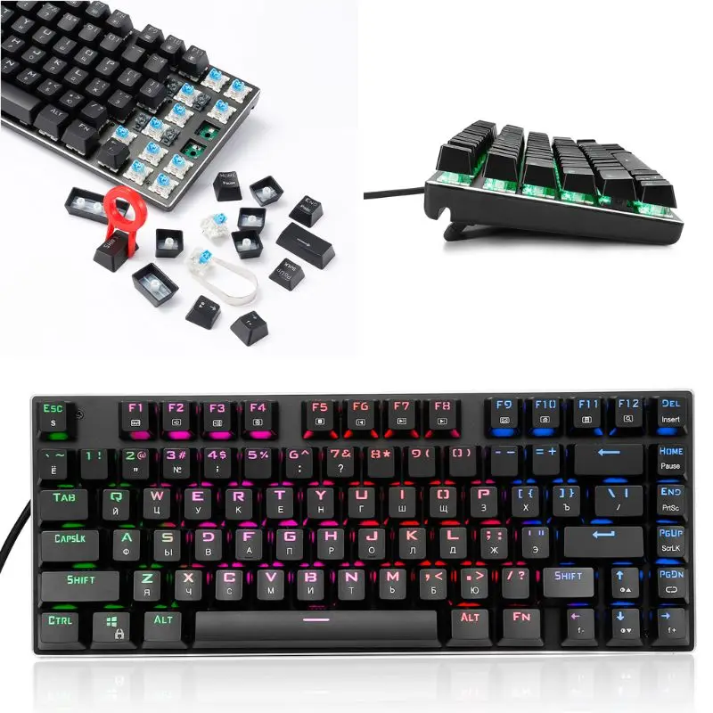 Русская клавиатура USB Проводная RGB подсветка механическая 81 клавиши синие