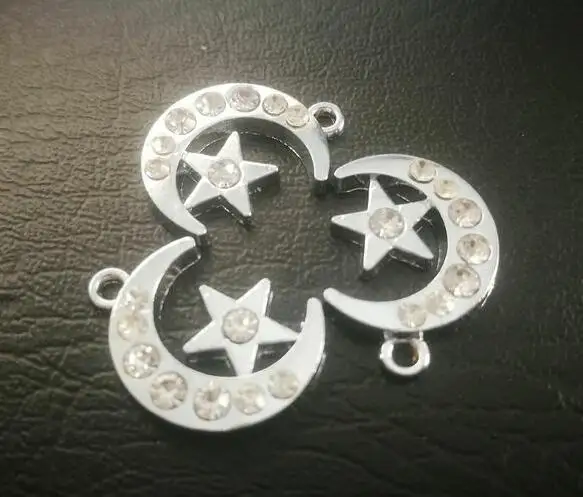 

100PC/lot About 20x15mm Silver Color Rhinestones Moon Star Pendant Hang Charms DIY Jewelry Findings