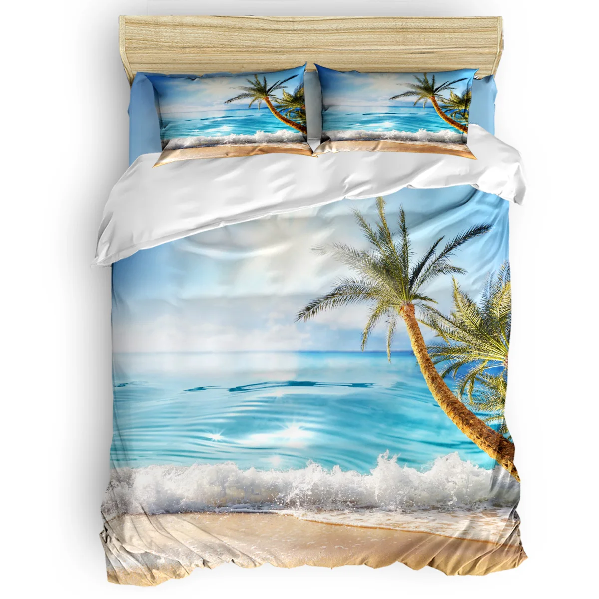 Beach Waves Coconut Trees Duvet Cover Set Warm and Comfortable Bed