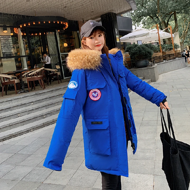 

2019 Fur Hooded Loose Parkas Coat Women's Fashion Cotton Top Winter Keep Warm Lady Mid-long Hooded Lady Jacket Female Outerwear