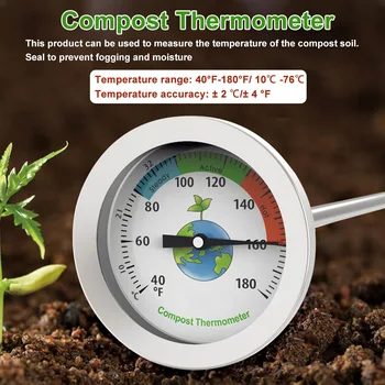 

50cm Length Compost Soil Thermometer Premium Stainless Steel Physical Dial Display Ground Soil Measuring Probe Detector