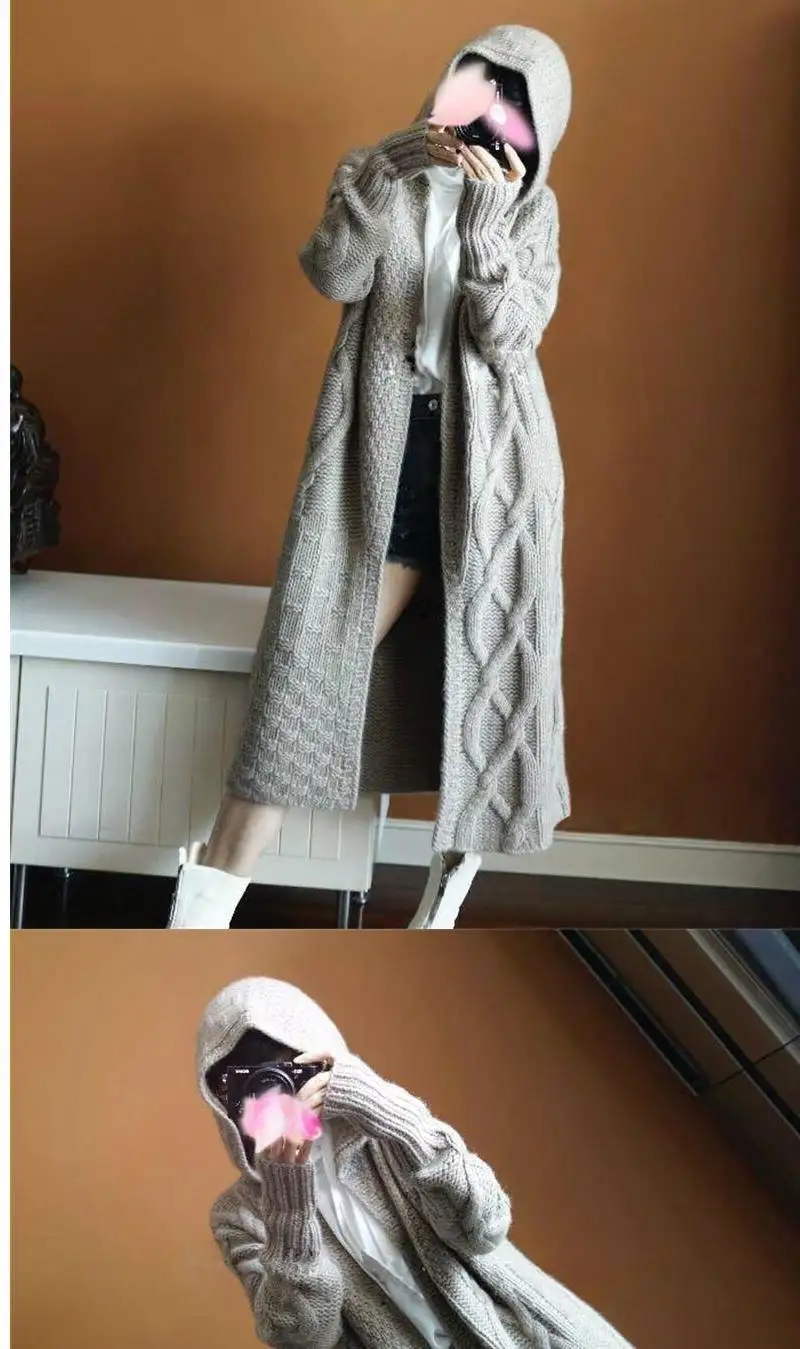 Neploe женский зимний свитер с капюшоном витая верхняя одежда плотный вязаный кардиган, вязаный жакет на пуговицах кардиганы с длинными рукавами Feminino 54653