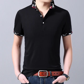 

2020 New Men Short Sleeve T-Shirt High Quality Mens Business Casual Lapel Slim Solid Color T-Shirt Men Turn-down Collar