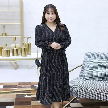 

Women's Spring Pure Color French Chiffon Dress Plus Size Calf Length Casual Dress 100kg Can Wear