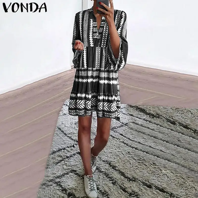 VONDA платья для беременных сексуальное v-образный вырез 3/4 с расклешенными рукавами С Принтом Короткое платье Летнее повседневное богемное пляжный сарафан Vestido