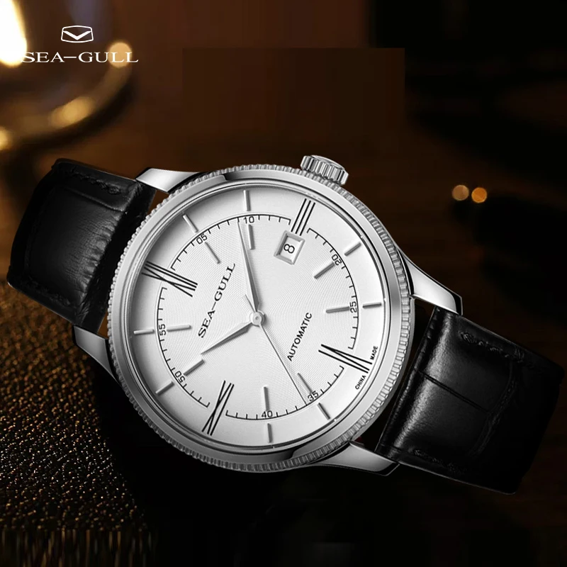 

Мужские автоматические механические часы с чайкой, ультратонкие деловые часы из розового золота с календарем, дизайнерские часы с большим циферблатом, серия 6077