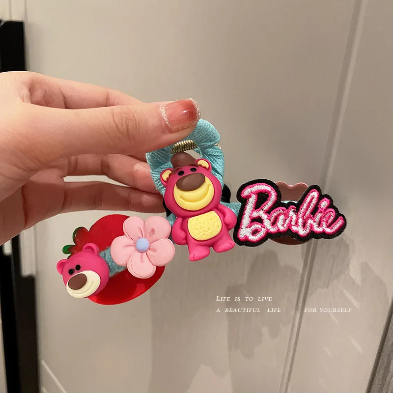 Женская заколка для волос с клубничным медведем и цветком |