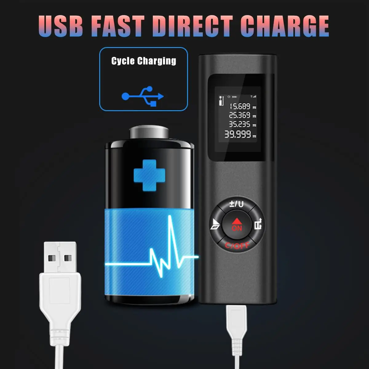 Portable Laser Distance Meter Mini Laser Rangefinder Chargable 40M Digital Laser Range Finder Measure Diastimeter