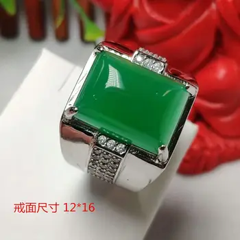 

Natural Green Jade Adjustable Rings For Male Chalcedony Square Stone Men Engagement Jewelry Anillos hombre
