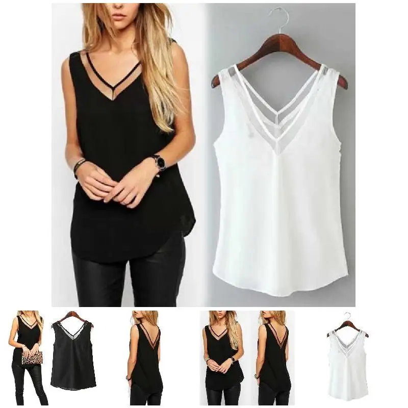 

2019 Summer Fashion Hot Sales Fashion Chiffon Slim Loose V-Neck Sleeveless Chiffon Vest Shirt Blouse Tops For Women Girls SMA66