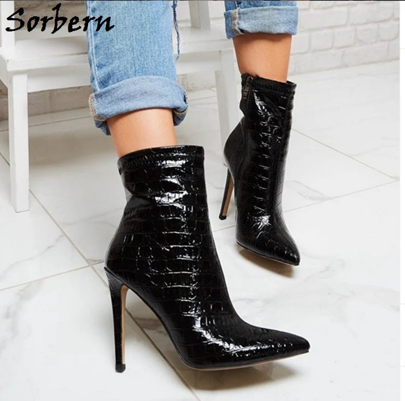 black patent crocodile ankle boots