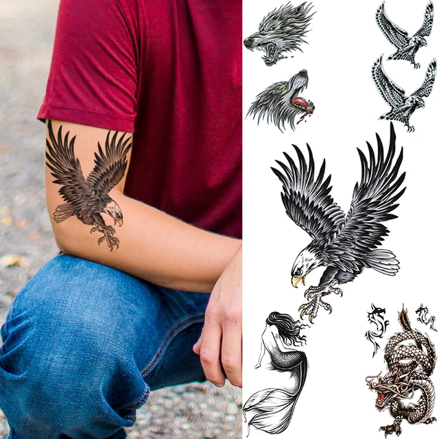 Geometry Cool Temporary Tattoo Sticker Waterproof Male Traditional Black  Eagle Flower Arm Tattoo Eagle Wings Eagle Fake Tattoo - Temporary Tattoos -  AliExpress