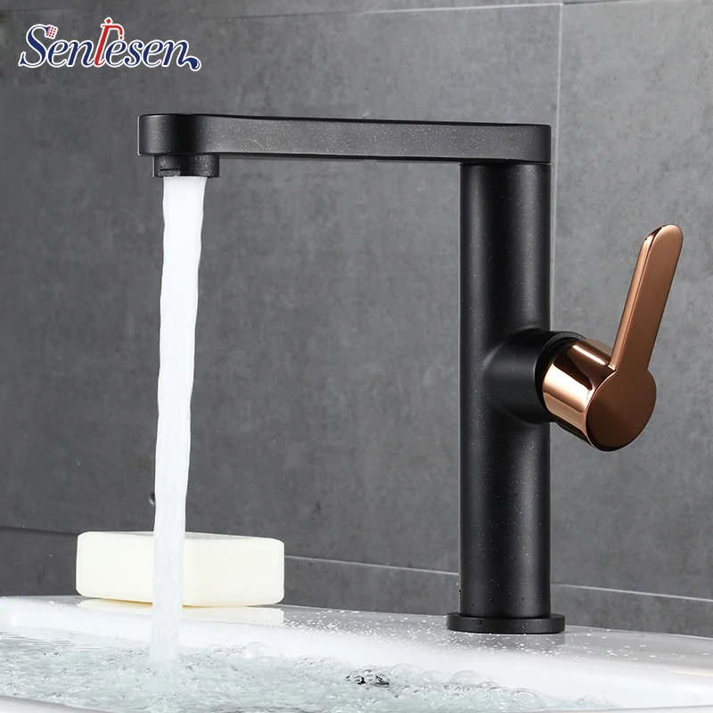 Senlesen All Copper Black Basin Faucet Hot and Cold Single Hole European Style Simple Golden Home Bathroom | Обустройство дома