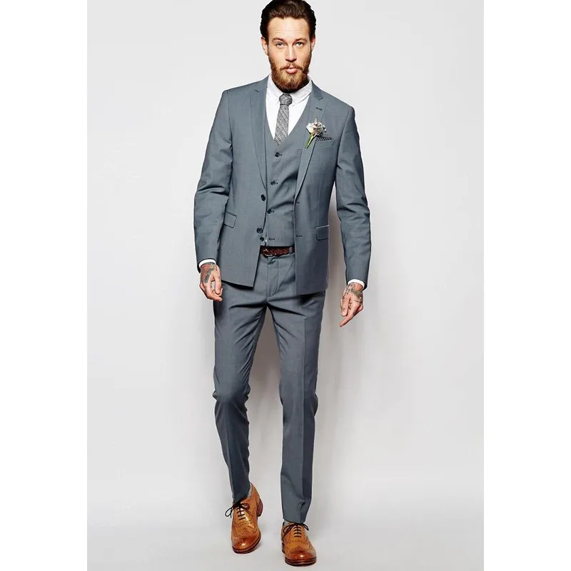 

Custom Made Grey Men Suit Formal Skinny Simple Wedding Suits Modern Blazer Men 3 Piece Groom Wear(Jacket+Pants+Vest)G574