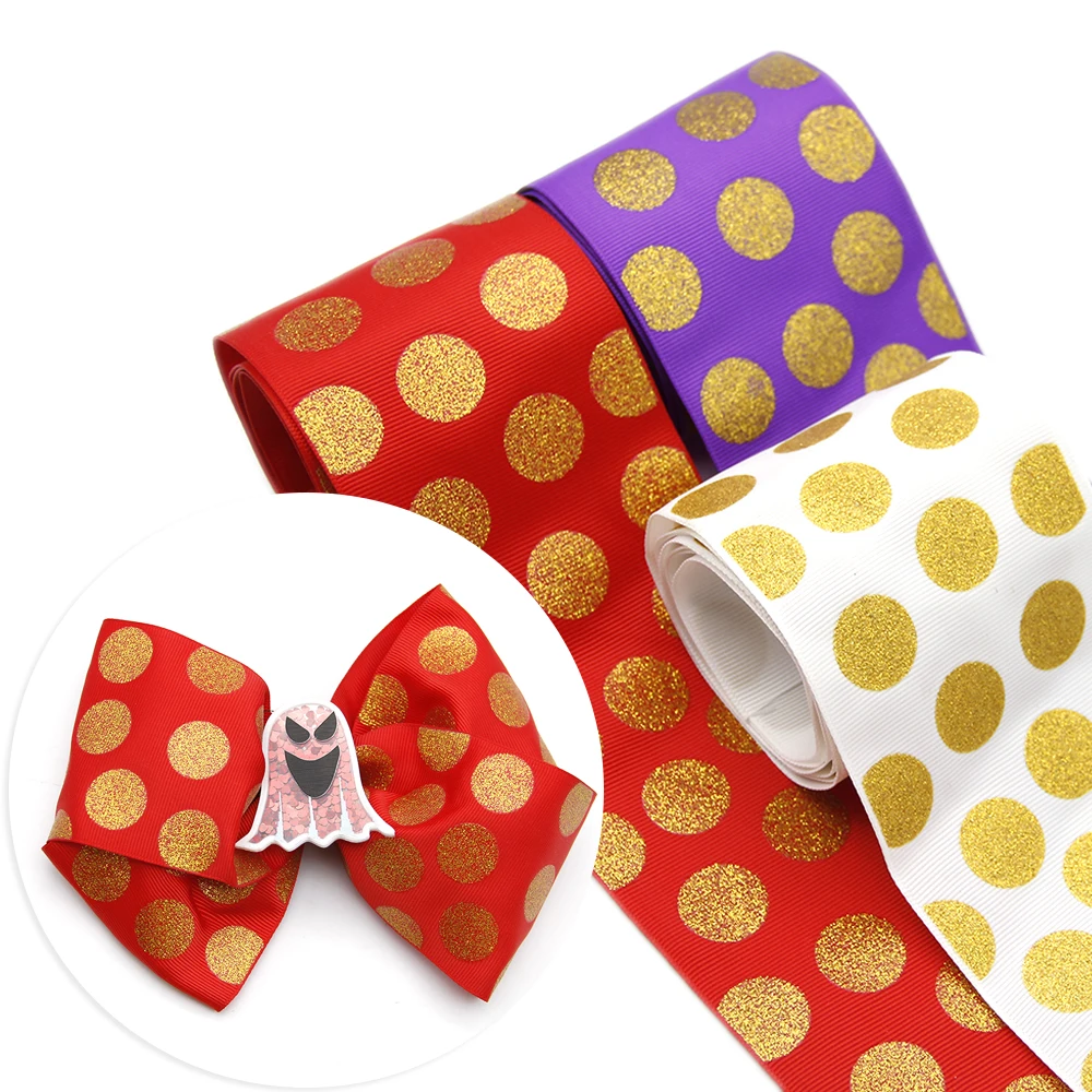 

David accessories 50yard/roll Glitter Dot Grosgrain Ribbon DIY Bow Bag Craft Material Ribbons Wedding Home Decoration ,50Yc7434
