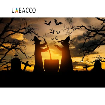 

Laeacco Halloween Photography Backgrounds Witch Tombstone Bat Sunset Scene Baby Photographic Backdrop Photocall For Photo Studio