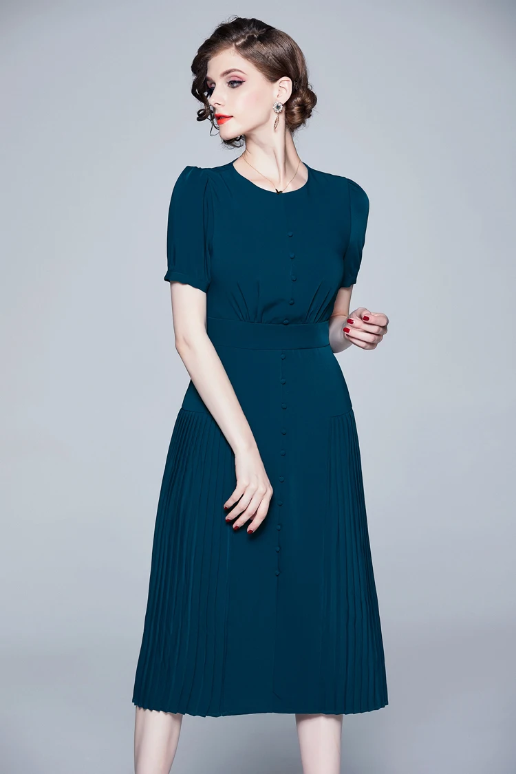 H Han queen женское осеннее подиумное складное вечернее платье vestidos дамское с круглым вырезом однобортное модное женское тонкое Повседневное платье для работы