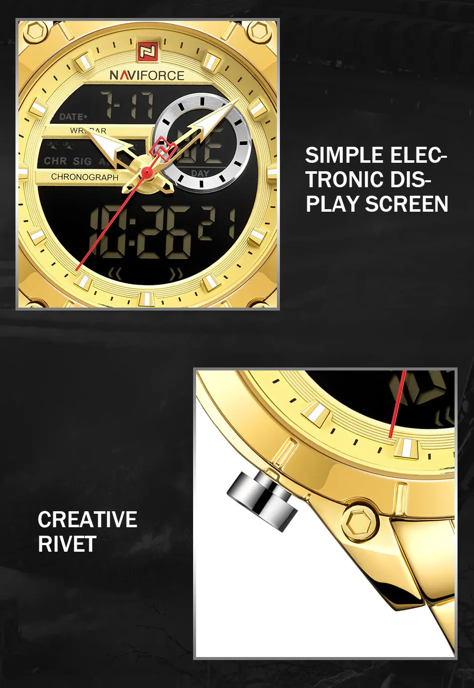 NAVIFORCE Sport Men Watches Fashion Nice Digital Quartz Wrist Watch Steel Waterproof Dual Display Date Clock Relogio Masculino